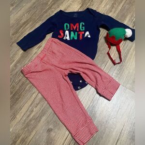 Carter’s 3-piece Baby Christmas Outfit “OMG Santa” Size 9 months 9m HOLIDAY